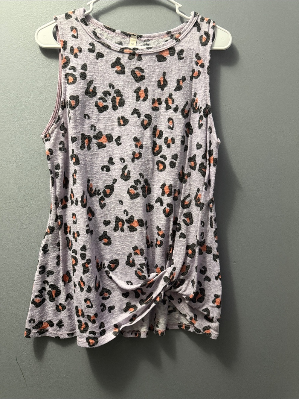 mts Lavender Leopard Print Knot Front Tank Top